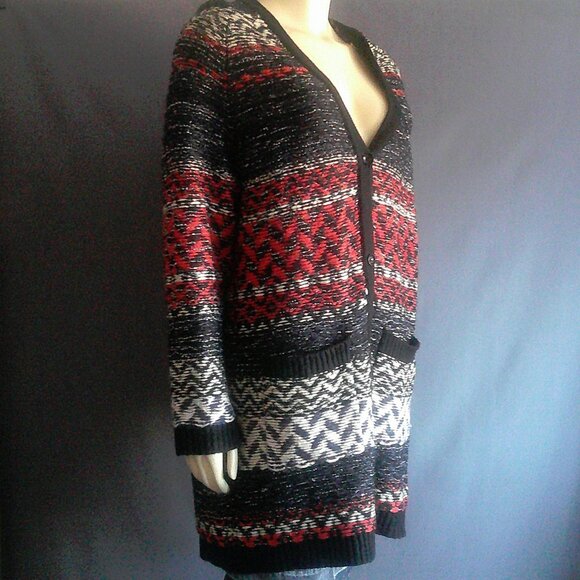 Miss Me Aztec Hooded Pocket Swing Cardigan Sweater Coat M - Picture 1 of 9